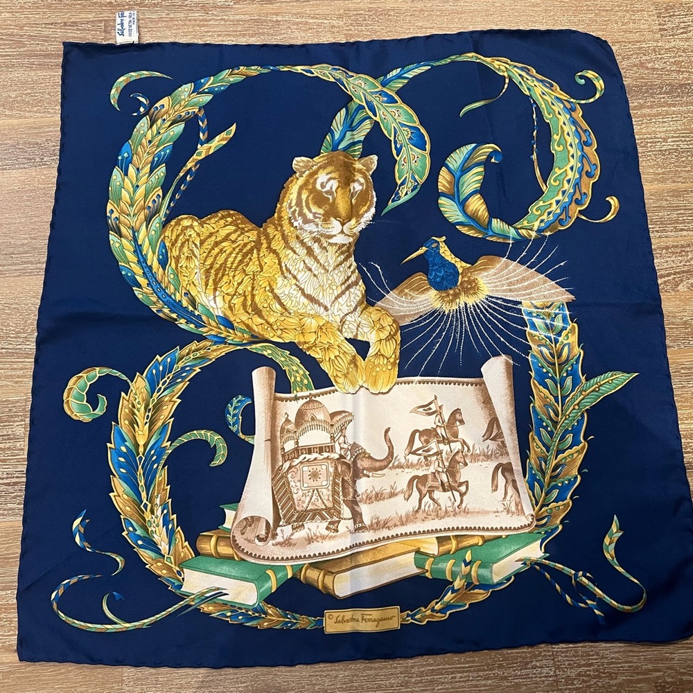 Salvatore Ferragamo Blue and Gold Handkerchief